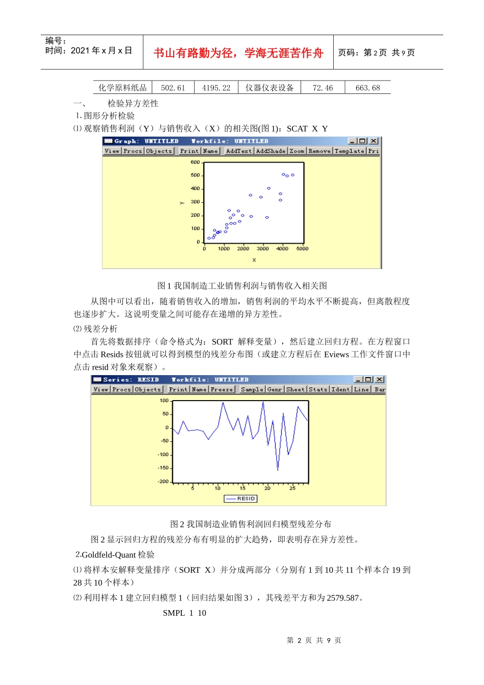 计量经济学实验教学案例实验四异方差_第2页