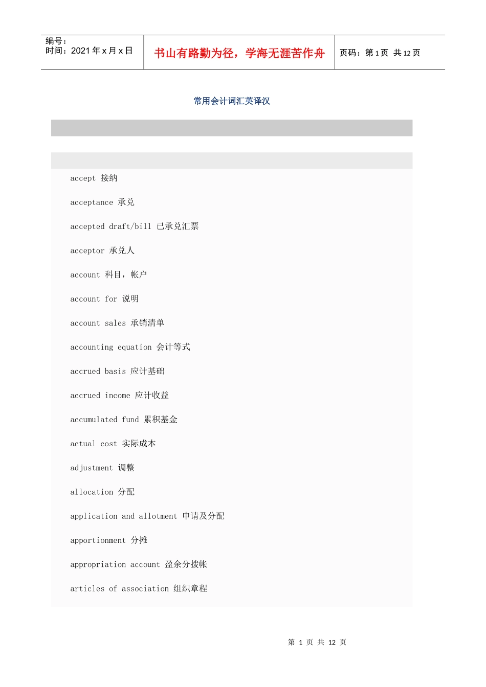常用会计词汇英译汉_第1页