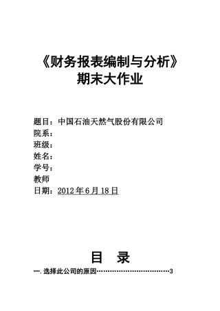 中石油的财务报表编制与分析