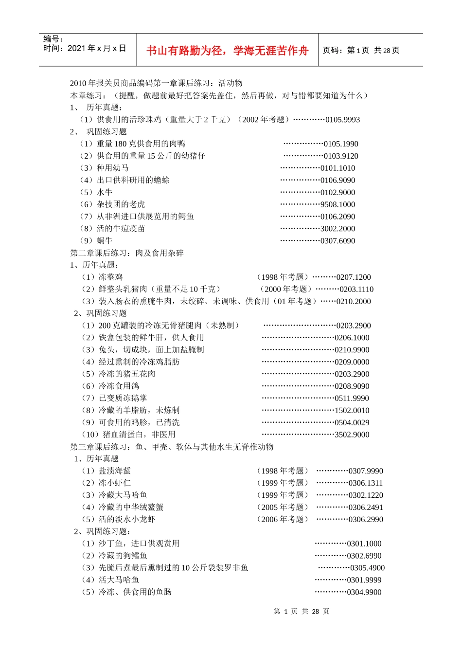 XXXX报关编码练习_第1页