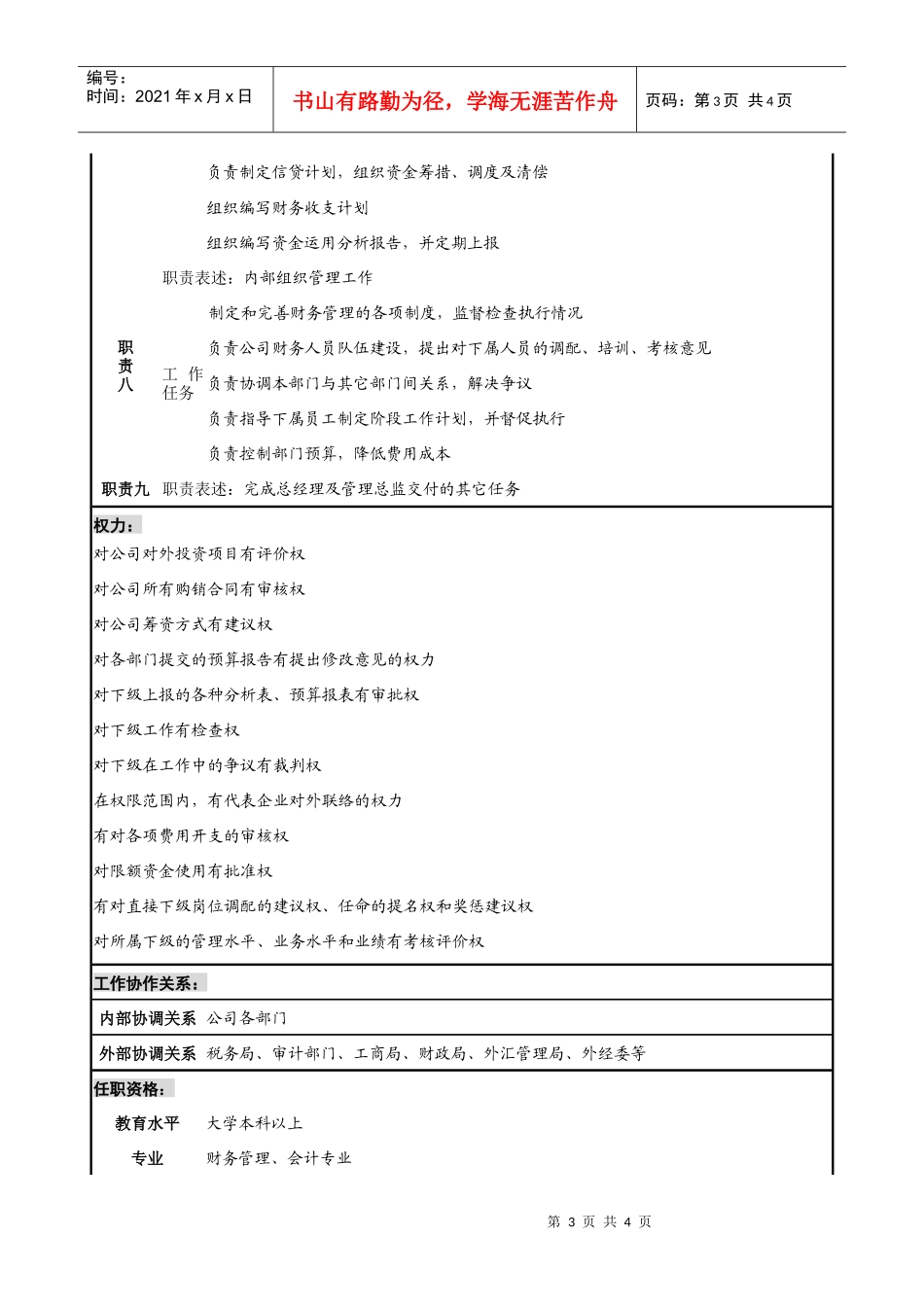 财务部经理职务说明书_第3页