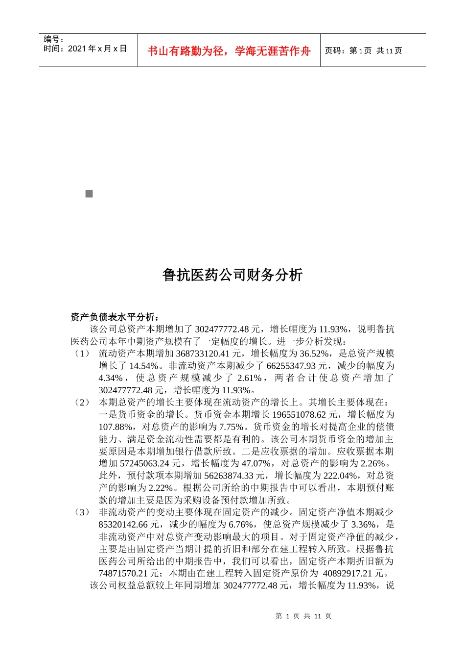 某医药公司财务分析_第1页