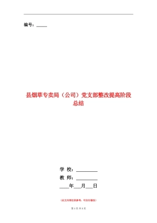 县烟草专卖局党支部整改提高阶段总结【新版】