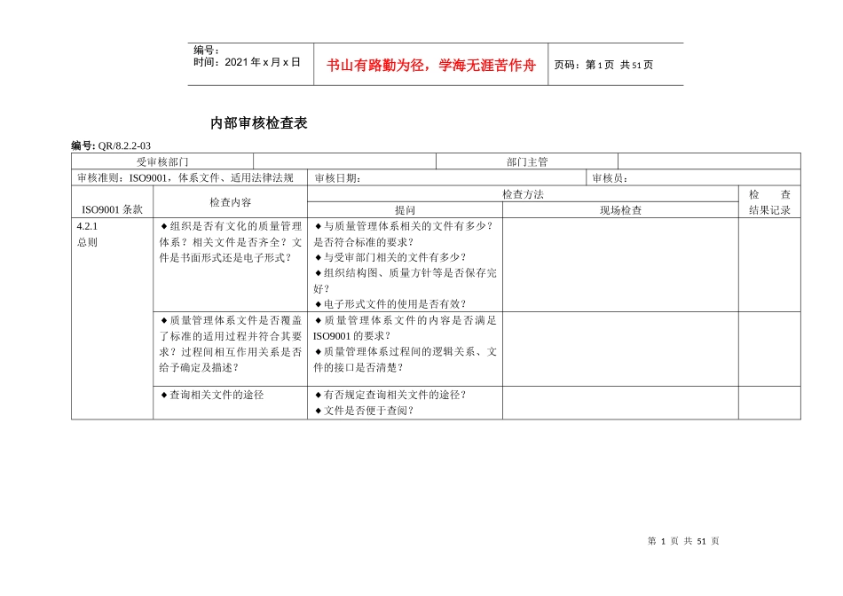 质量内审检查表_2_第1页