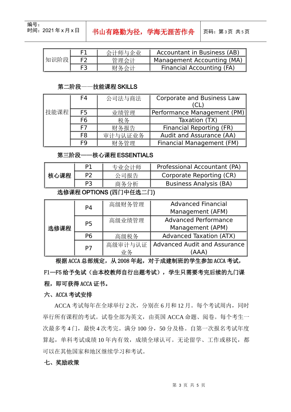 商学院XXXX级“会计学专业（ACCA）方向教改班”招生简_第3页