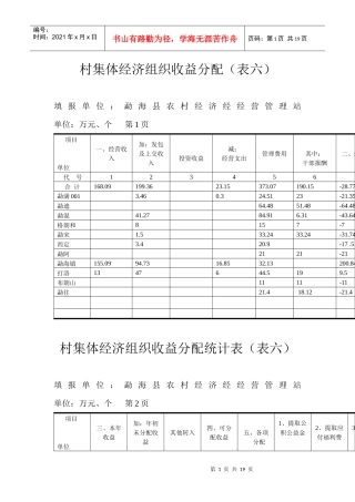 村集体经济组织收益分配(表六)