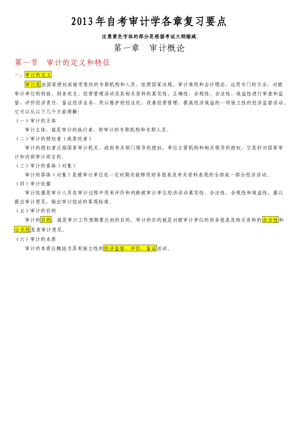 自考审计学各章复习要点_第1页