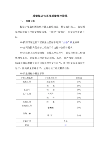 质量保证体系及质量预控措施