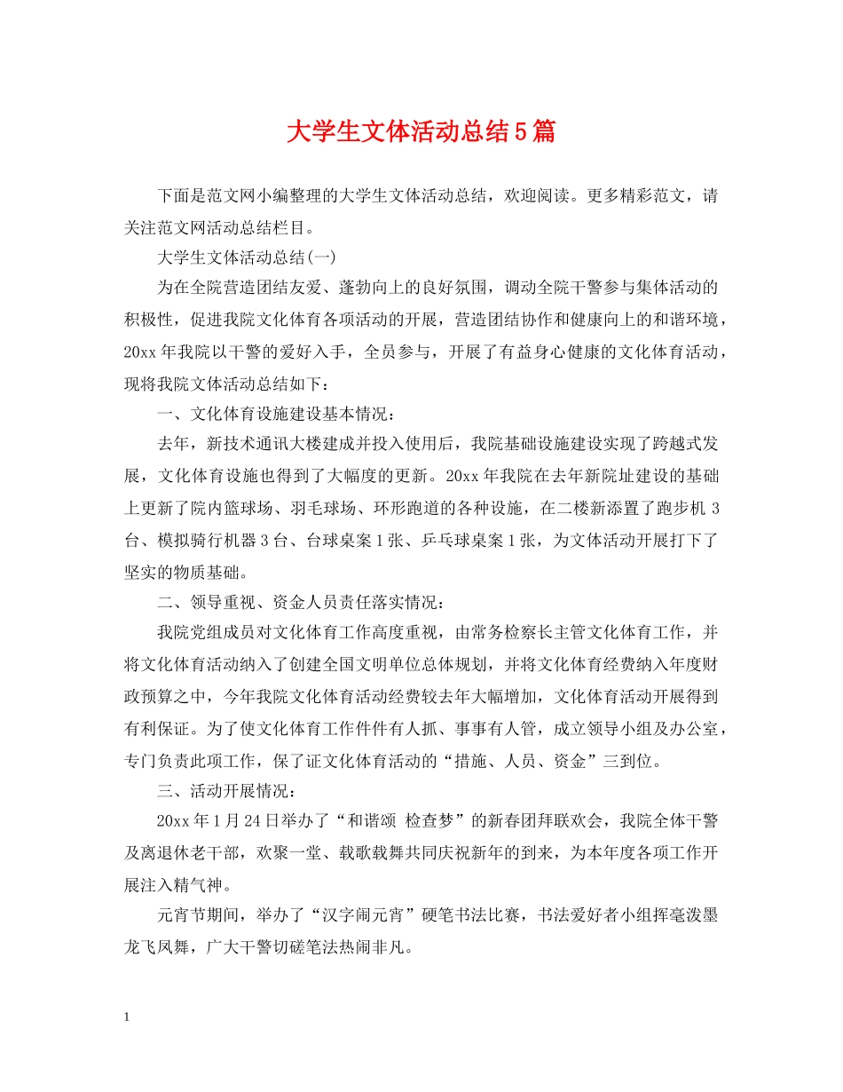 大学生文体活动总结5篇 _第1页