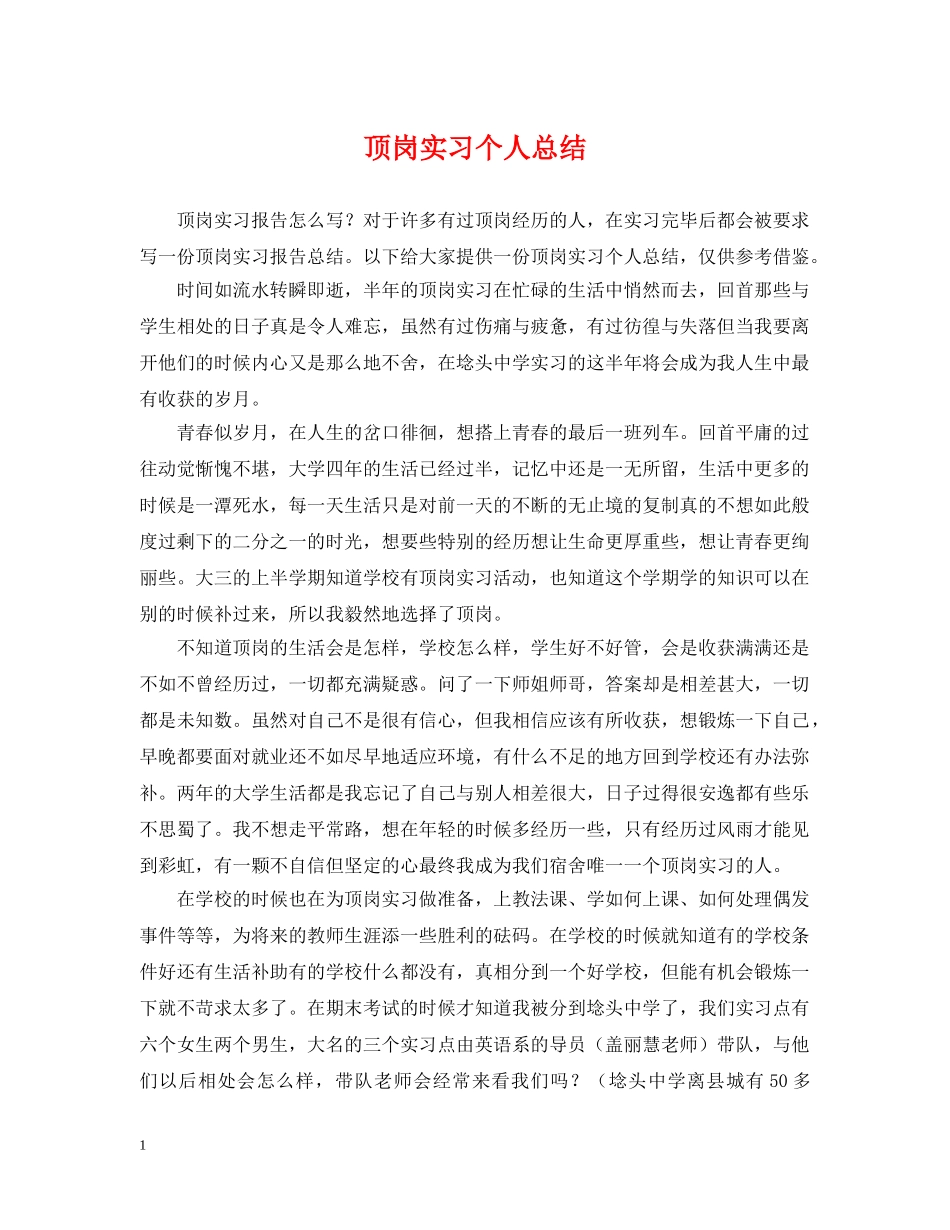 顶岗实习个人总结2 _第1页