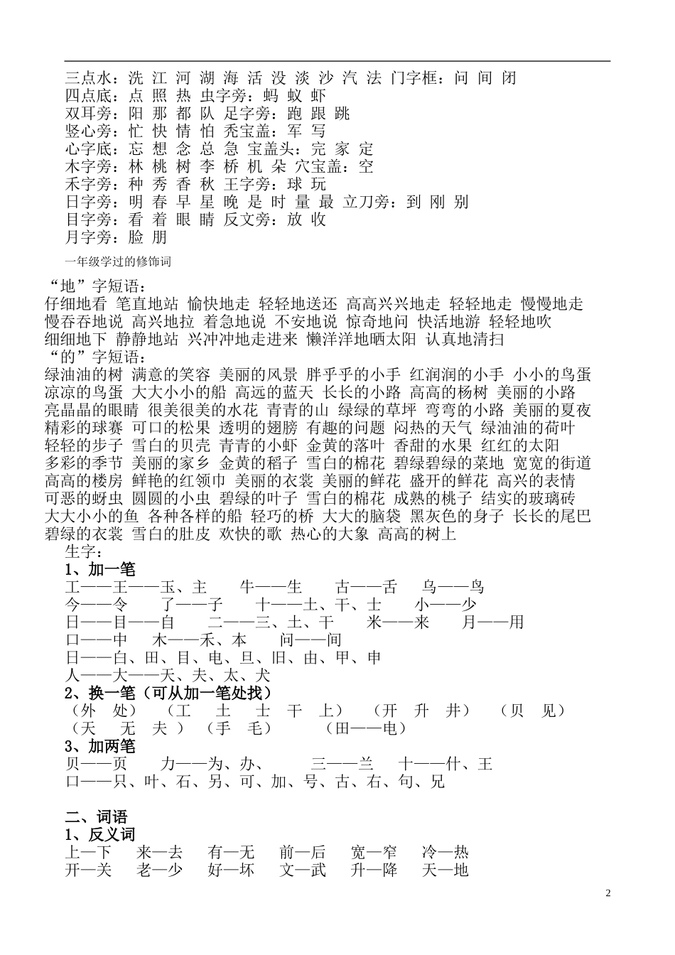 一年级下册语文复习资料(自行打印)-2_第2页