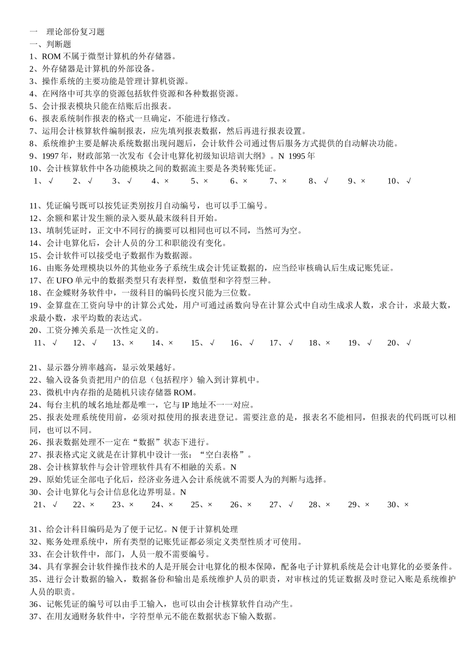 重庆市年度初级会计电算化理论试题_第1页