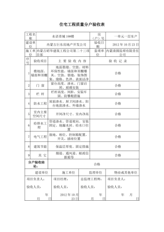 住宅工程质量分户验收表