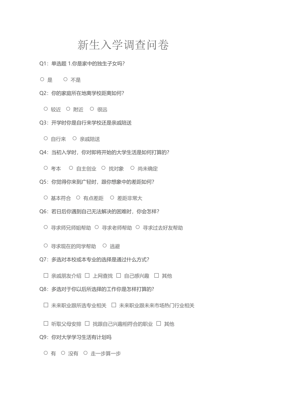 新生入学调查问卷_第1页