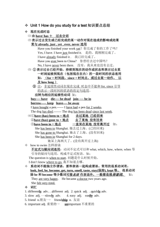 unit1《howdoyoustudyforatest》知识要点总结（新目标九年级）doc初中英语