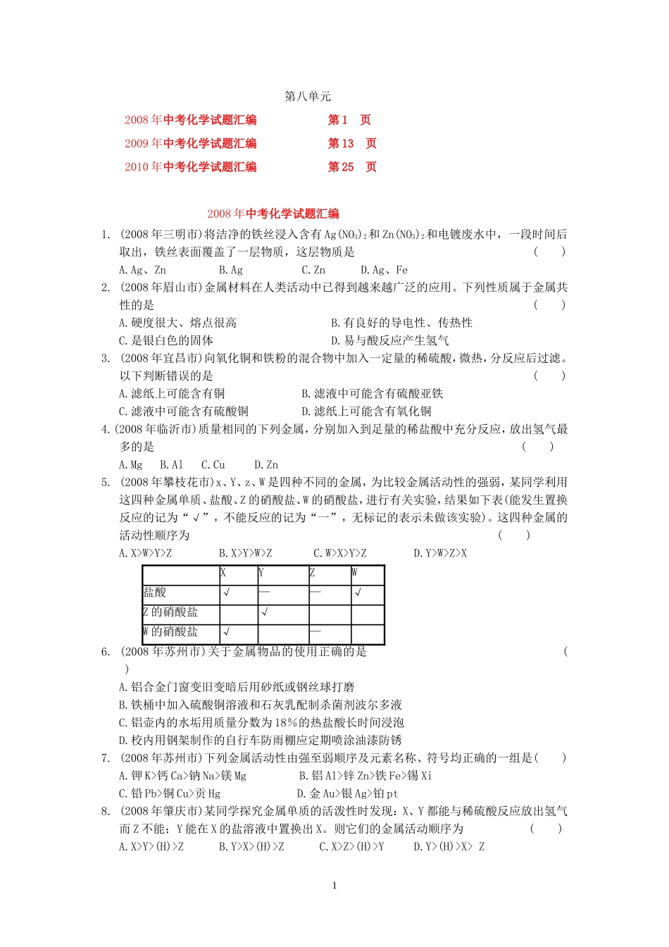 精品复习第八单元金属和金属材料_第1页