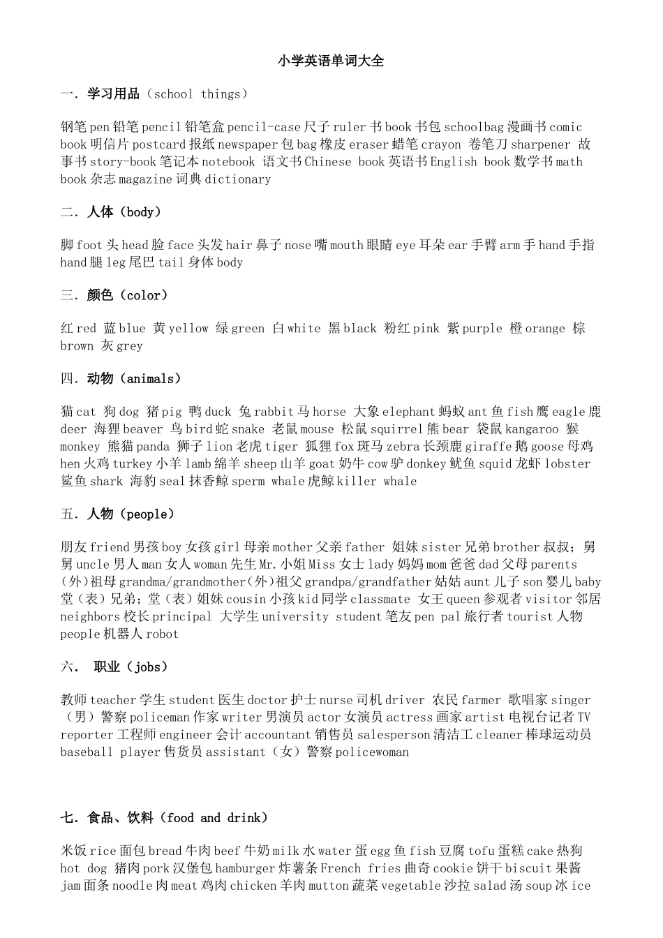 小学英语单词大全(含中文翻译)_第1页