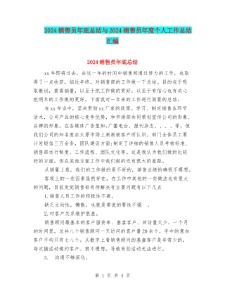 2024销售员年底总结与2024销售员年度个人工作总结汇编