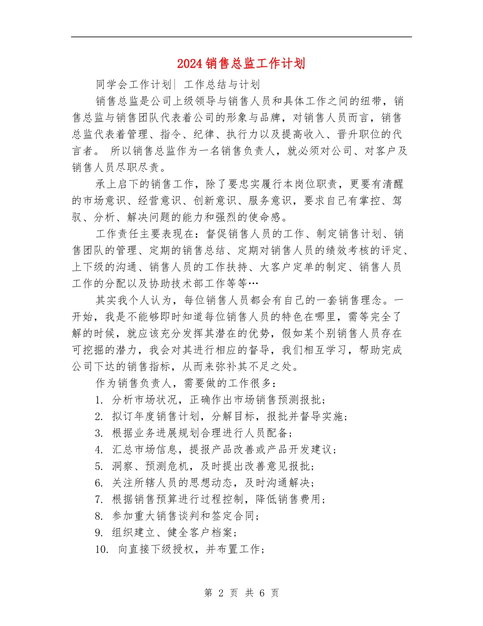 2024销售总监工作计划_第2页