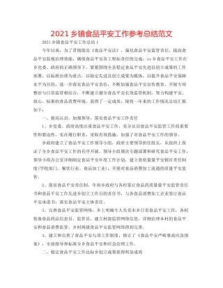 乡镇食品安全工作参考总结范文
