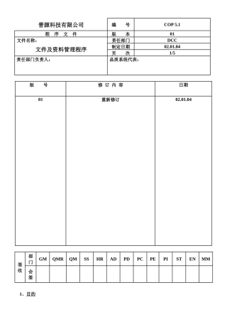 质量体系编写表格Cop5-1