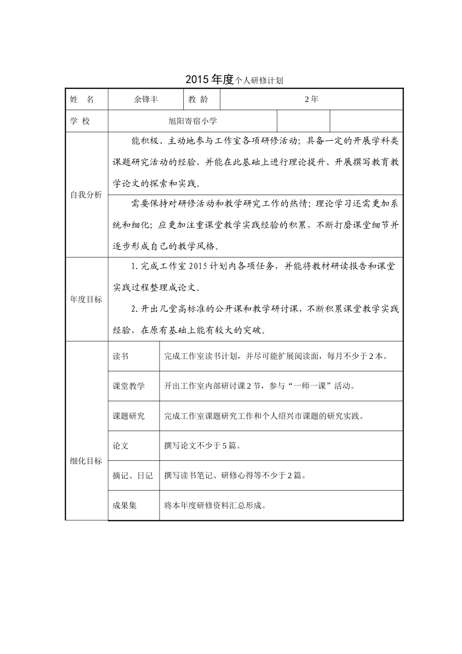 余锋丰个人研修计划_第1页