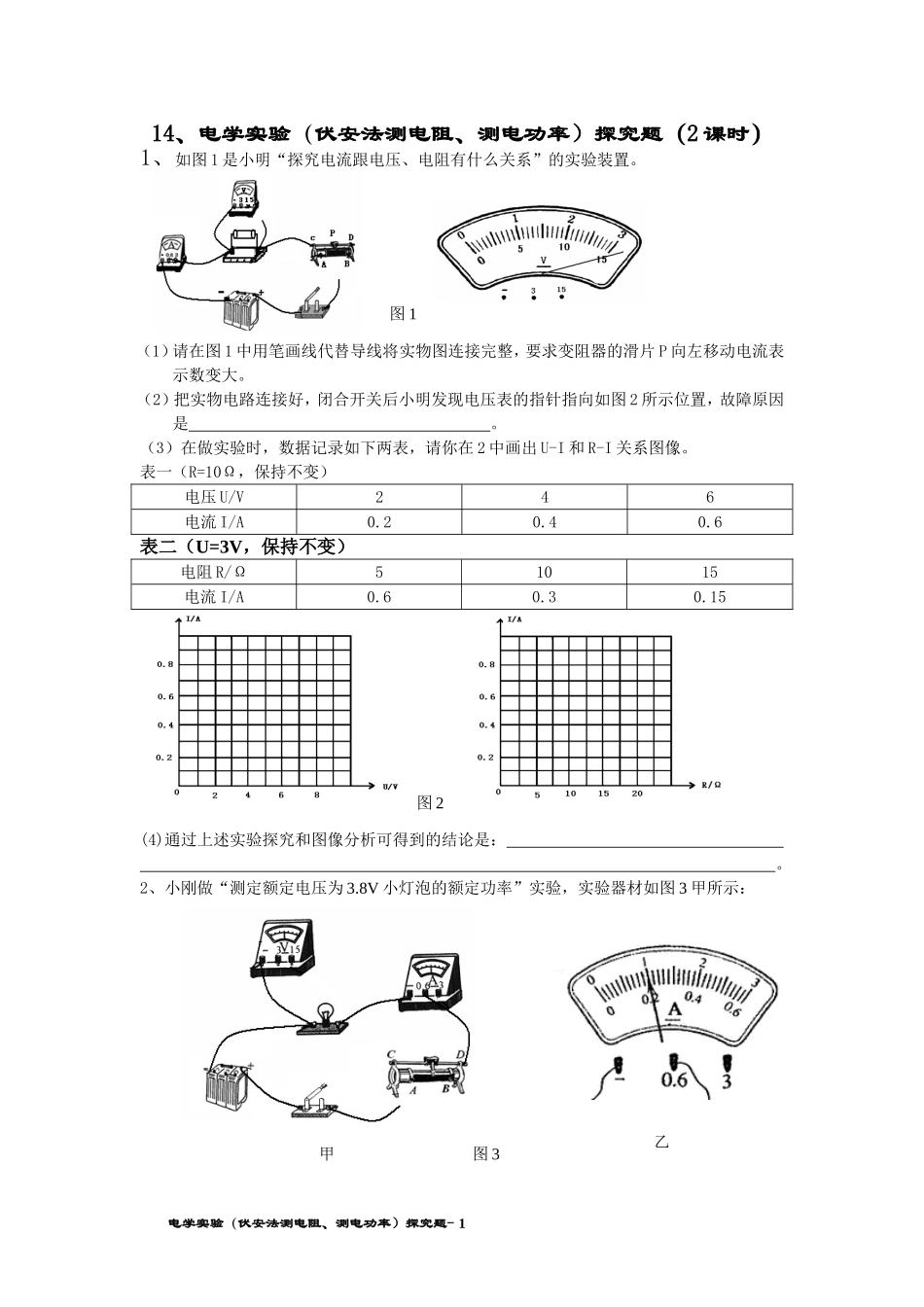 专题14_电学实验(伏安法测电阻、测电功率)探究题_第1页