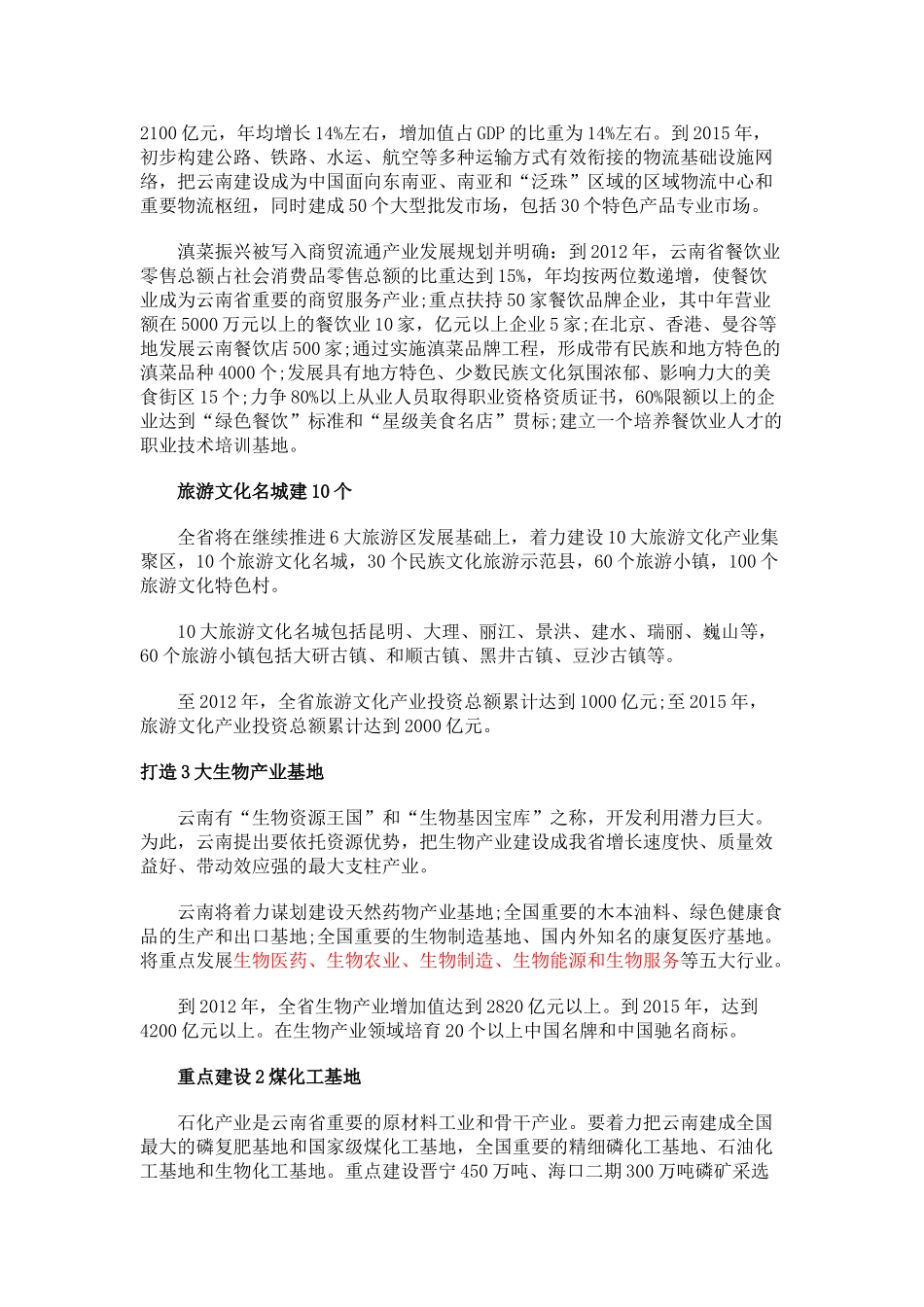 云南省十大产业发展规划纲要公布_第2页