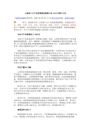 云南省十大产业发展规划纲要公布