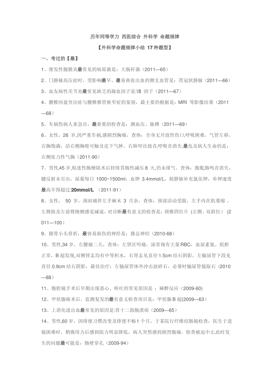 历年同等学力西医综合外科学命题规律_第1页