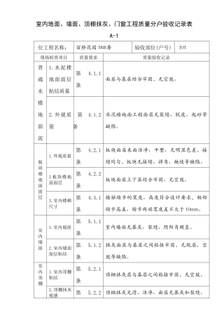住宅工程质量分户验收表A-1