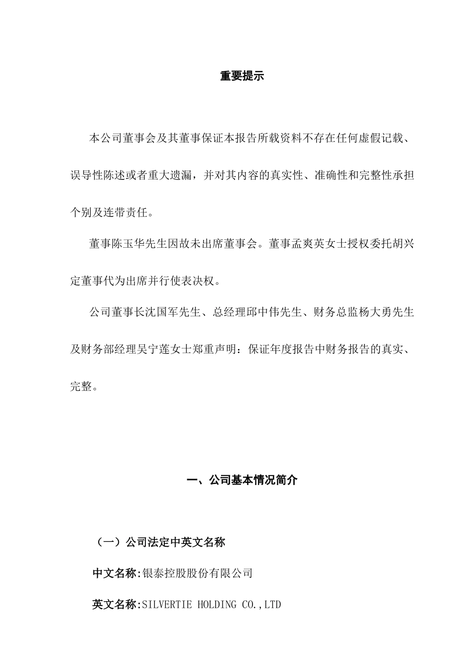 银泰控股公司财务报告_第1页