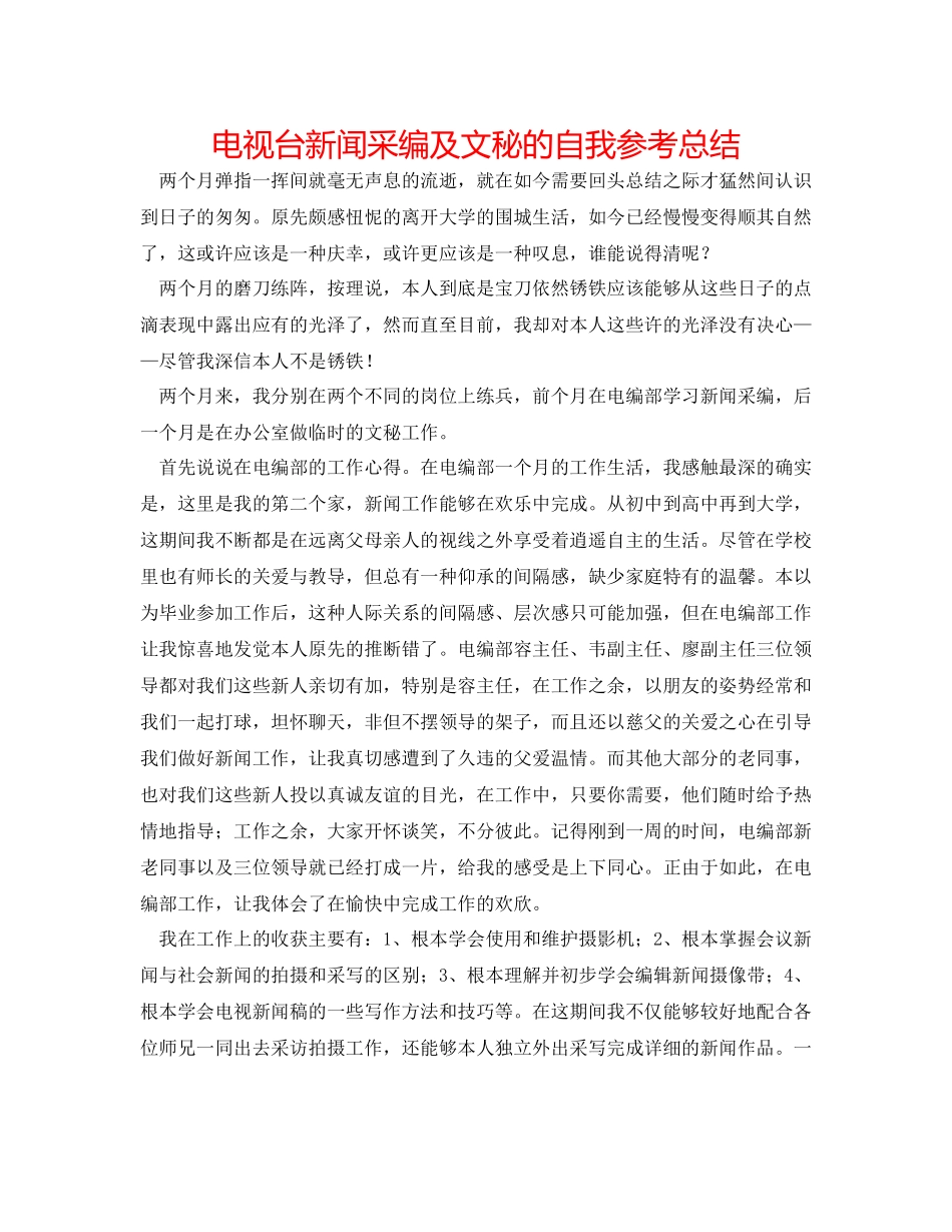 电视台新闻采编及文秘的自我参考总结_第1页