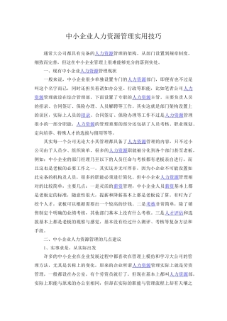 中小企业人力资源管理实用技巧