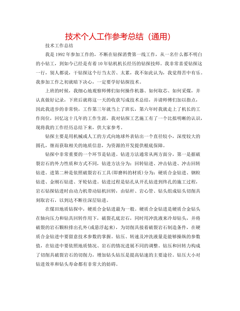 技术个人工作参考总结（通用）_第1页