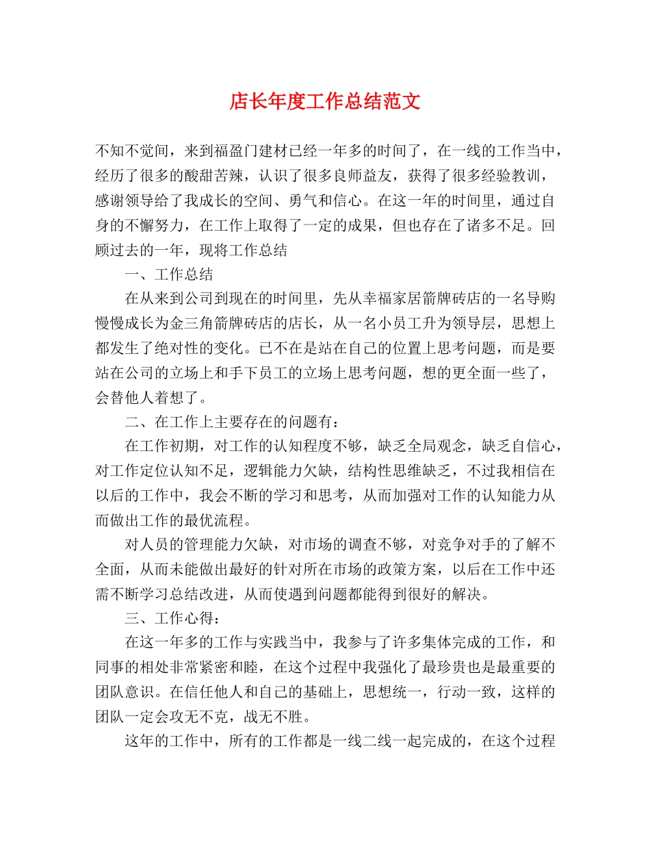 店长年度工作总结范文 _第1页