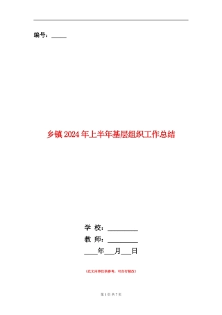 乡镇2024年上半年基层组织工作总结