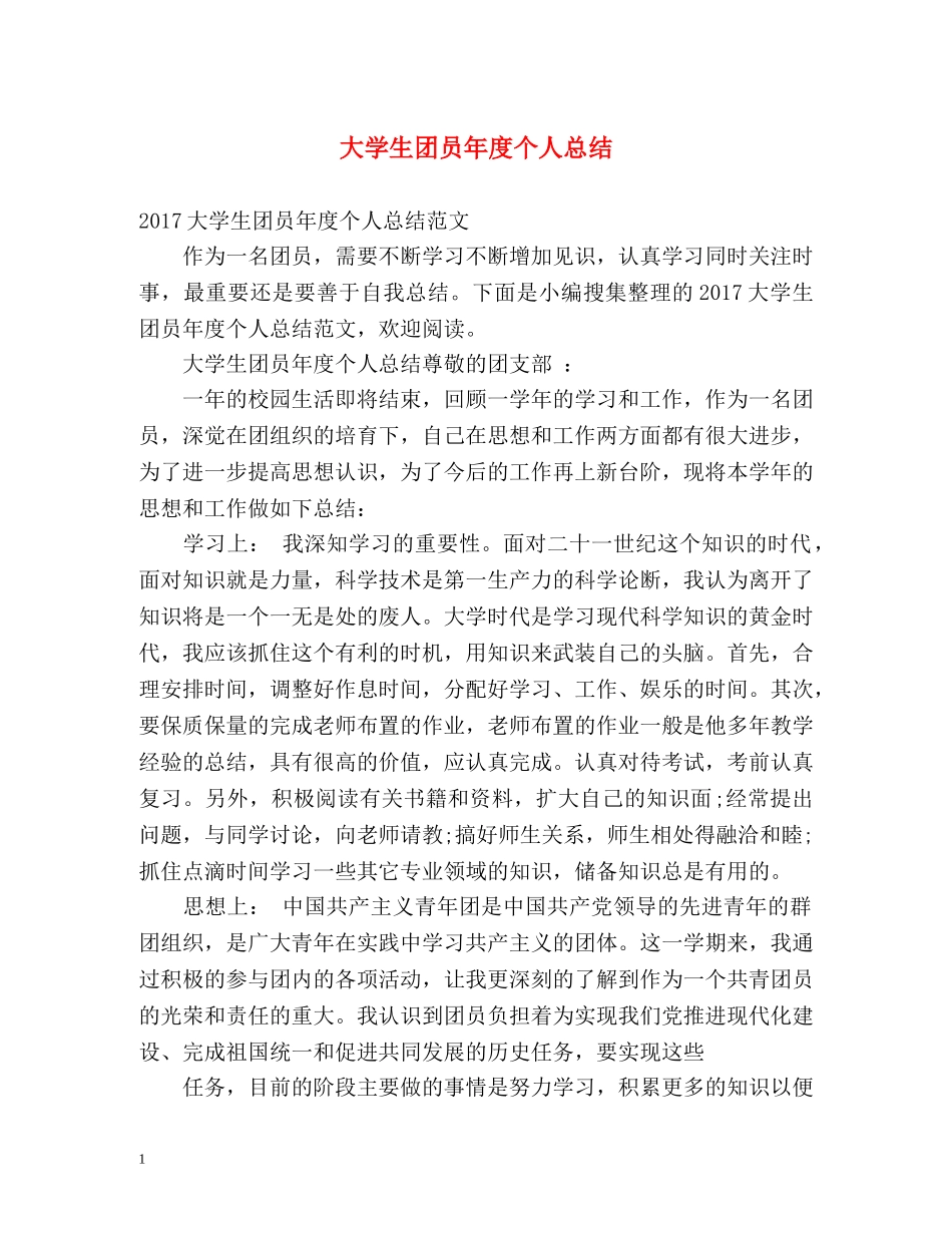 大学生团员年度个人总结 (2) _第1页