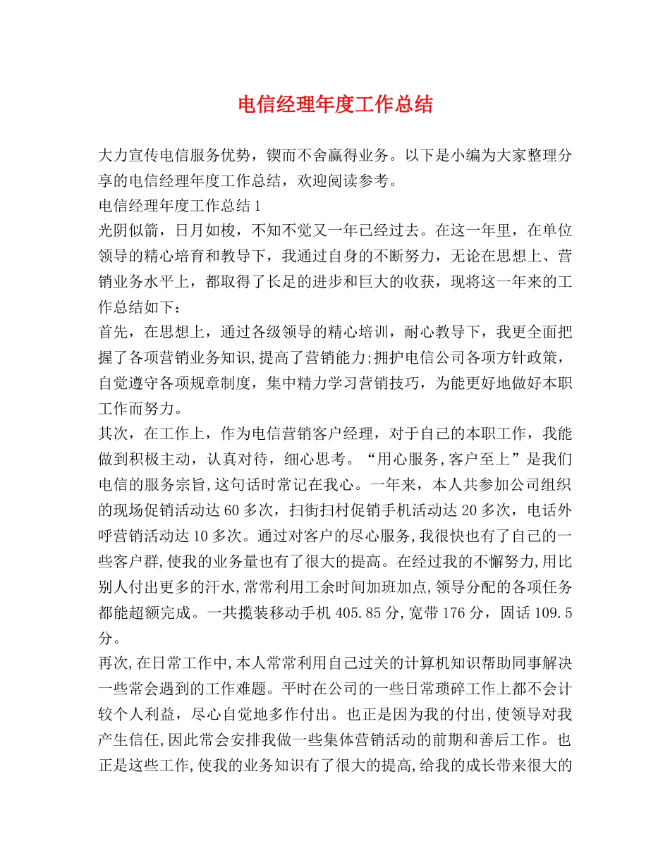 电信经理年度工作总结 _第1页