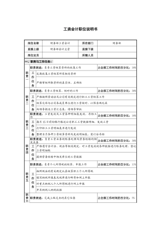 仪器生产企业工资会计职位说明书.