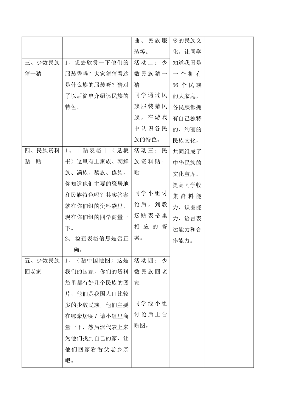 2024-2024年北师大版品德与社会五上《走进民族大家庭》WORD版教案2_第3页