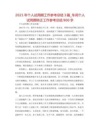 2021年个人试用期工作参考总结3篇_车间个人试用期转正工作参考总结900字