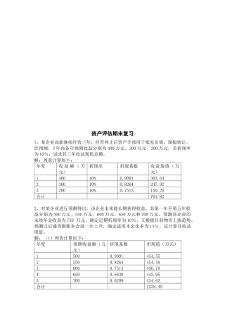 资产评估期末复习重点