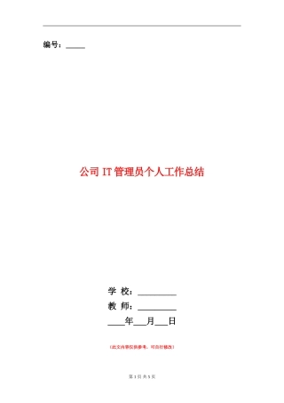 公司IT管理员个人工作总结