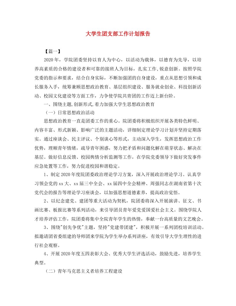 大学生团支部工作计划报告 _第1页
