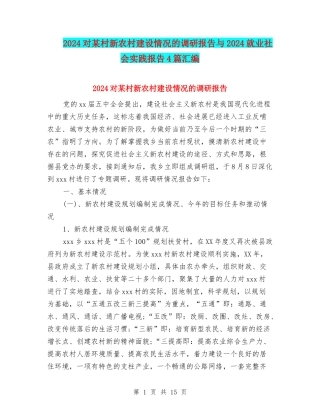 2024对某村新农村建设情况的调研报告与2024就业社会实践报告4篇汇编