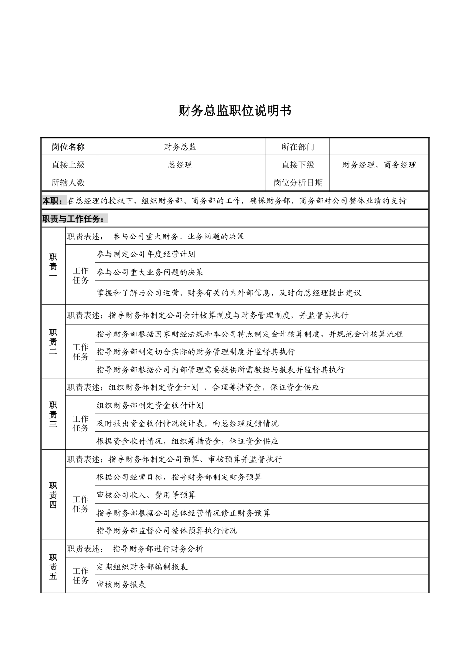 山谷蓝&泰科曼贸易公司财务总监职位说明书_第1页