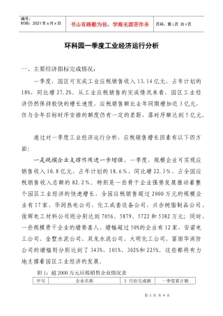 环科园一季度工业经济运行分析