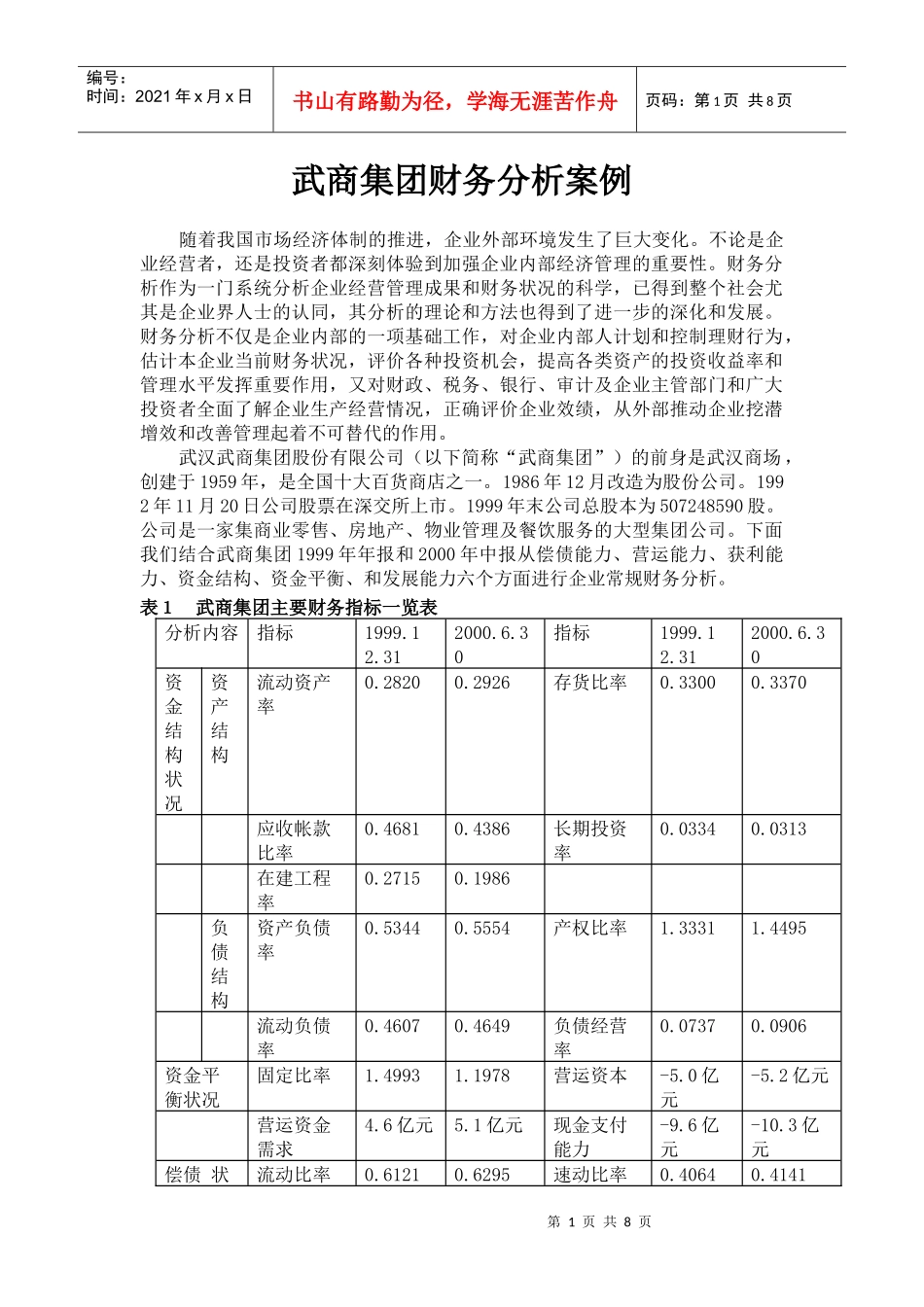 某集团财务能力分析(doc 8页)_第1页