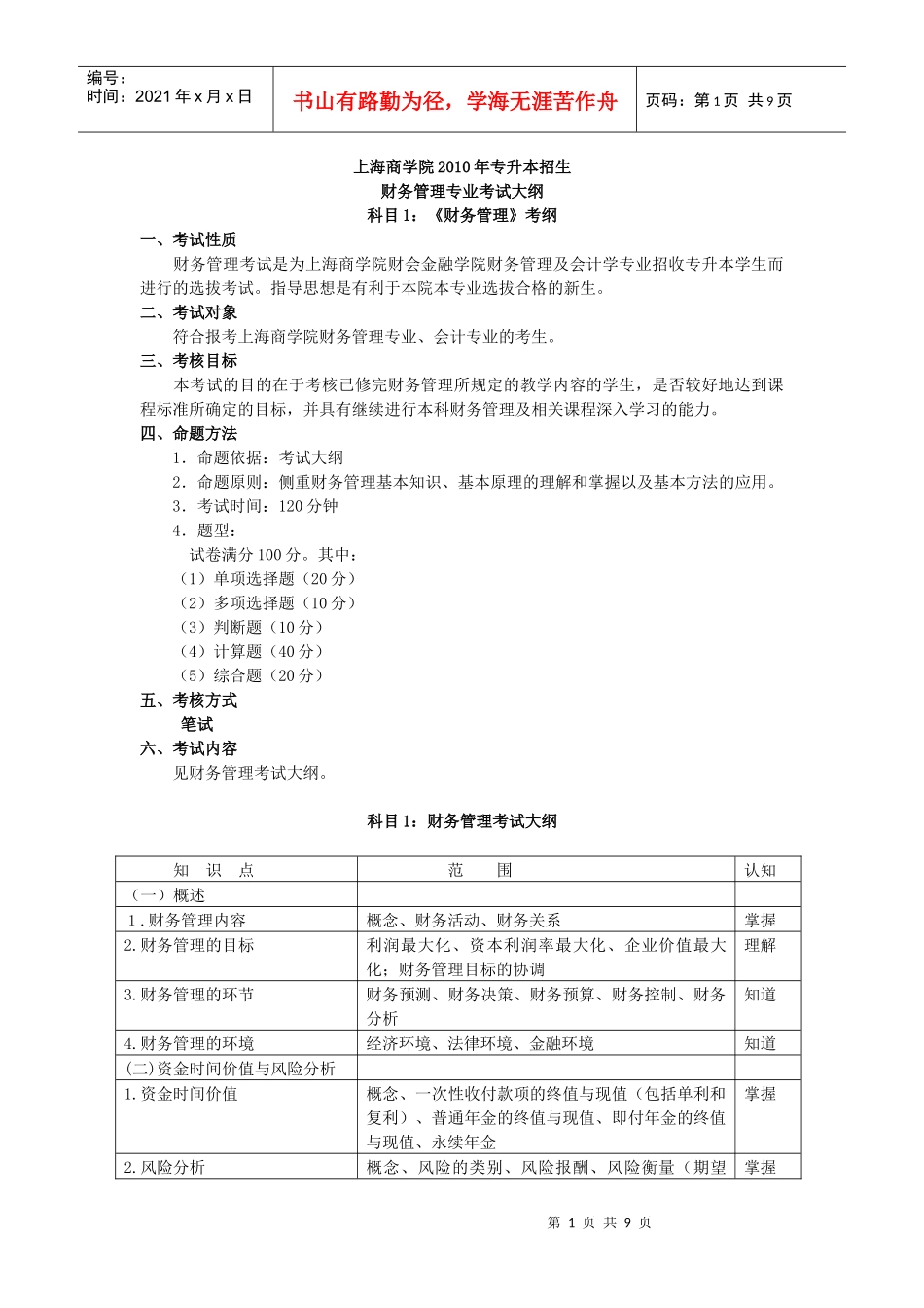 《财务管理》考试大纲_第1页